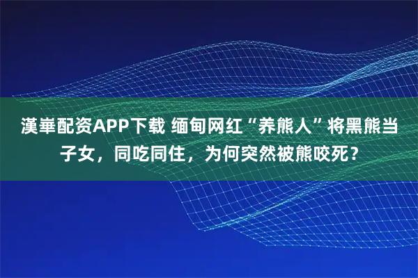 漢崋配资APP下载 缅甸网红“养熊人”将黑熊当子女，同吃同住，为何突然被熊咬死？