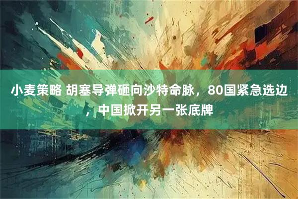 小麦策略 胡塞导弹砸向沙特命脉，80国紧急选边，中国掀开另一张底牌